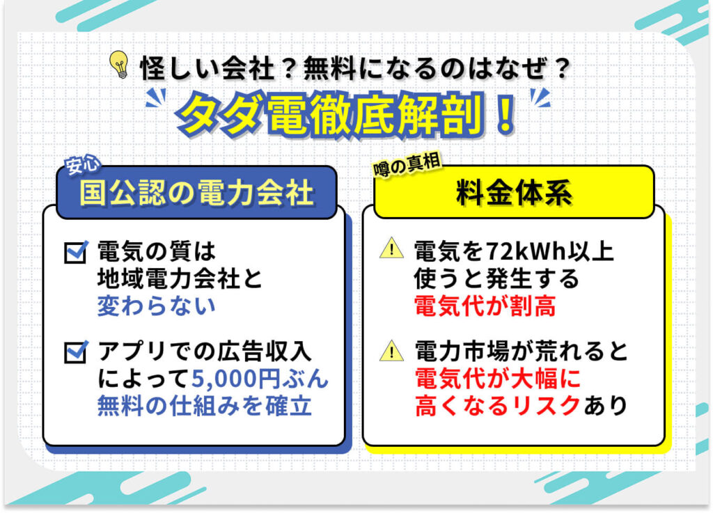 怪しい会社?無料になるのはなぜ?
タダ電徹底解剖!
【国公認の電力】